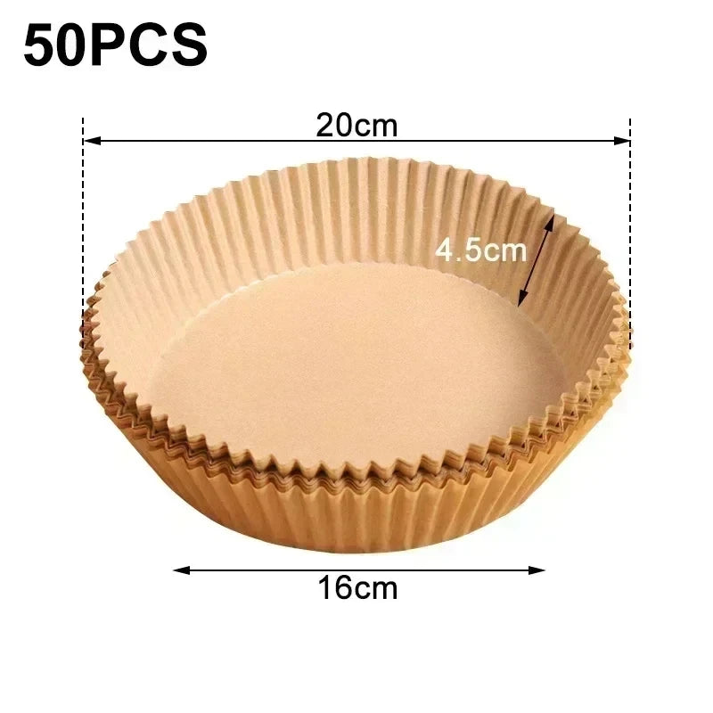 50/100/200pcs Disposable Air Fryer Paper Liners – Round/Square Silicone Oil Baking Paper