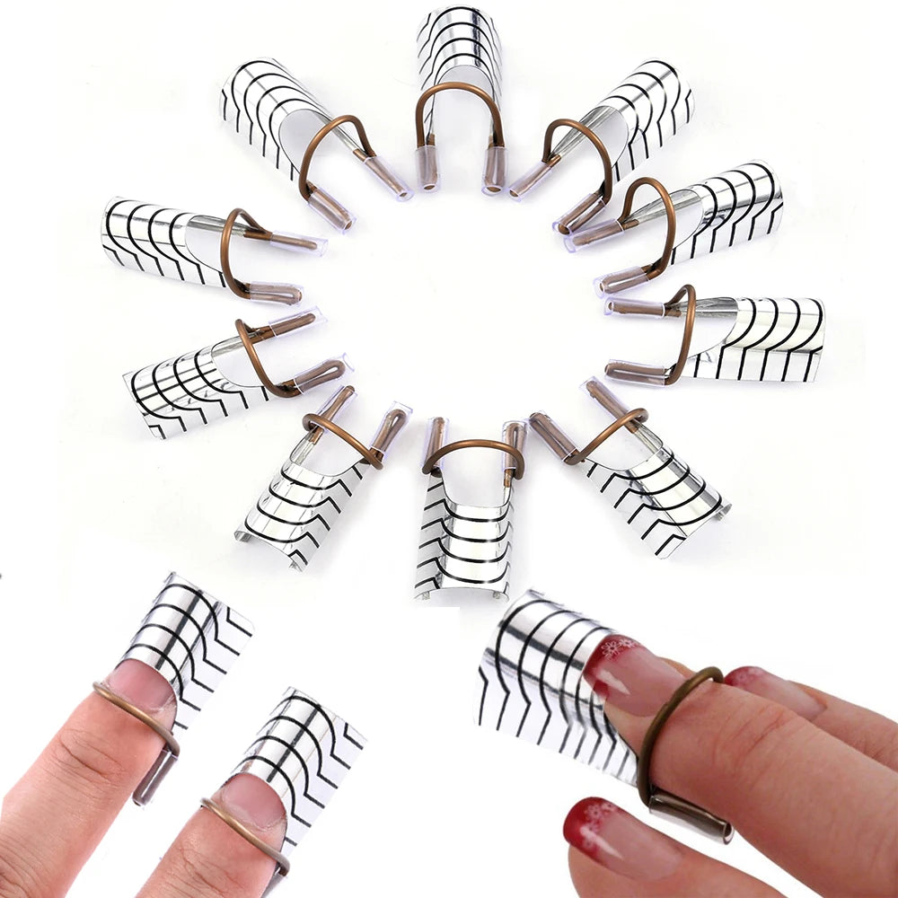 10Pcs Reusable Aluminum Nail Extension Forms – Manicure Stencil Guide Tool