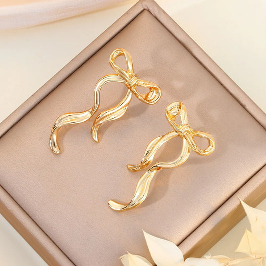 1 Pair of Geometric Fashion Temperament Women Simple Bow Earrings Elegant Women Daily Clothing Jewelry Accessories