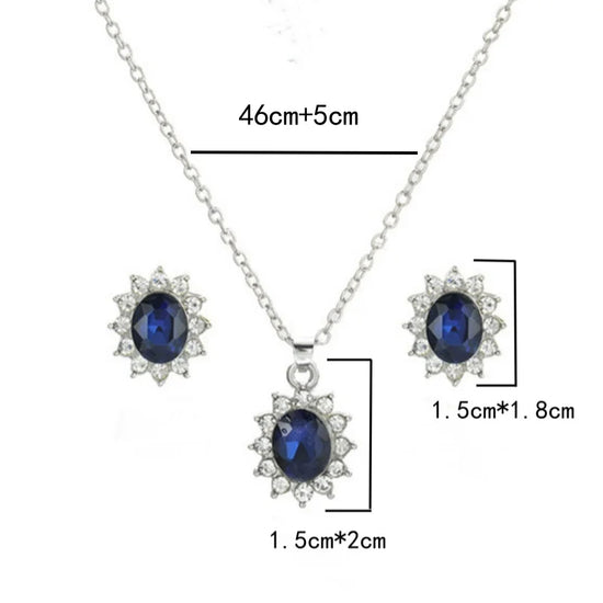 The New High-grade Navy Blue Suit Royal Princess Same Paragraph Imitation Gemstones Necklace Set Wholesale