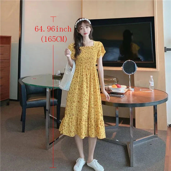 2025 Spring Summer New Dress Women Mini Dresses Female Short Sleeve Elastic Bust Printed Floral Pleated Backless Casual Dress