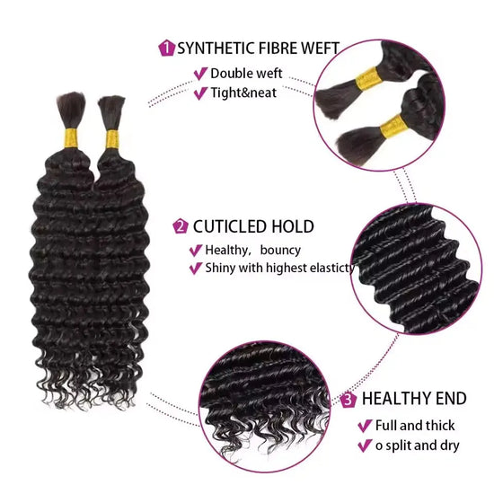 Synthetic 18" Deep Wave Bulk hair For Braiding 160g No Weft Deep Wave For Braiding Micro Faux Braiding Hair for Boho Braids Wet