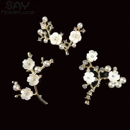 Plum Bridal Headwear Accessories Imitation Gold Pearl Crystal Rhinestone Flower Branch DIY Jewelry Making Accessories