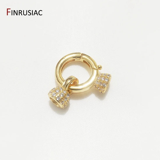 18K Gold Plated Copper Metal Inlaid Zircon Round Fastener Clasps DIY Pearl Jewelry Beading Connector For Jewelry Making