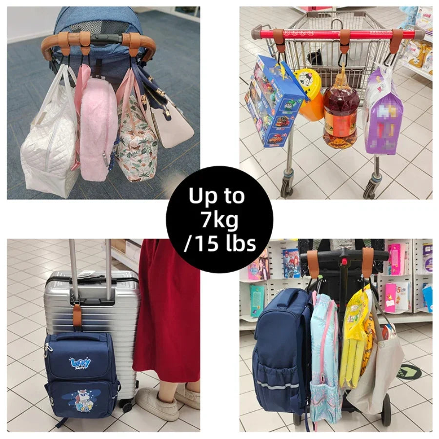 1/2PCS Baby Stroller Hooks - PU Leather Pram Organizer for Diaper Bag Travel Accessories with Climbing Buckle