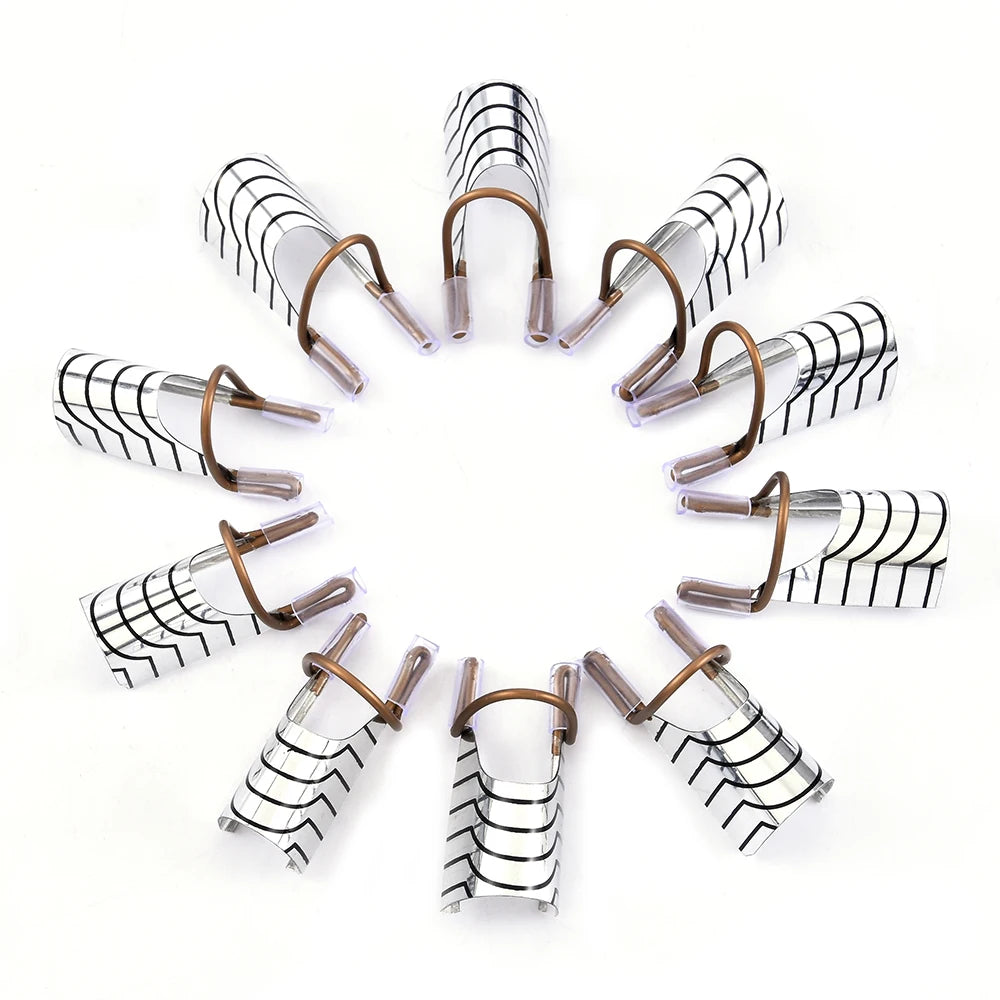 10Pcs Reusable Aluminum Nail Extension Forms – Manicure Stencil Guide Tool