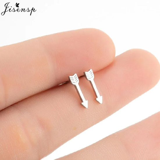 Punk Black Geometric Stainless Steel Earrings Women Triangle Heart Wave Stud Earring U Shaped Ear Piercing Jewelry Pendientes