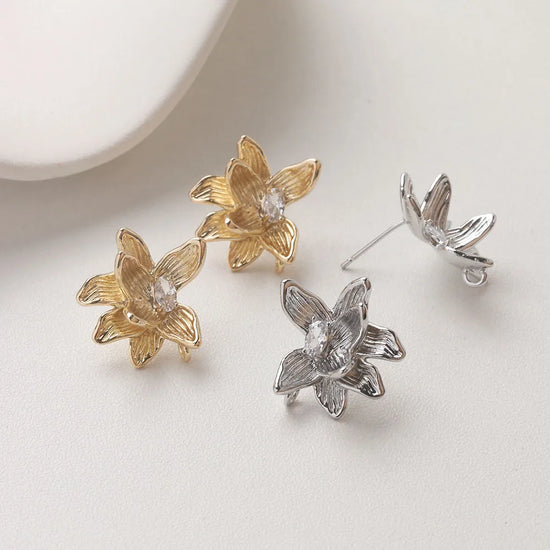 4PCS Dainty Flower Ear Studs Earrings for Jewelry Making Supplies DIY Hand Made Brass 14k Gold Plated 20*20.5mm Accessories
