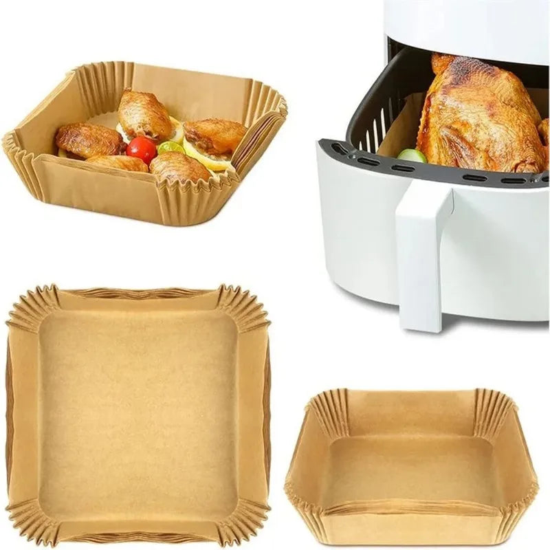50/100/200pcs Disposable Air Fryer Paper Liners – Round/Square Silicone Oil Baking Paper
