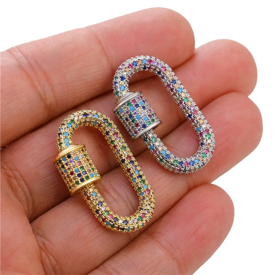JUYA Luxury Pave Zircon Carabiner Clasps Spiral Lock Fastener Full Diamond Charms For DIY Fashion Jewelry Supplies Accessories