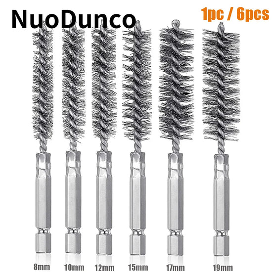 Wire Brush Drill Bore Cleaning Brush 1/4 " Hexagonal Handle Stainless Steel Brush for Anti-rust Cleaning of Pipe Ports 8-19mm