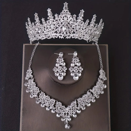 Luxury Crystal Crown Necklace Earring Set Rhinestone Bridal Jewelry Set Bridal Wedding Hair Accessories Jewelry Crown Tiara Gift