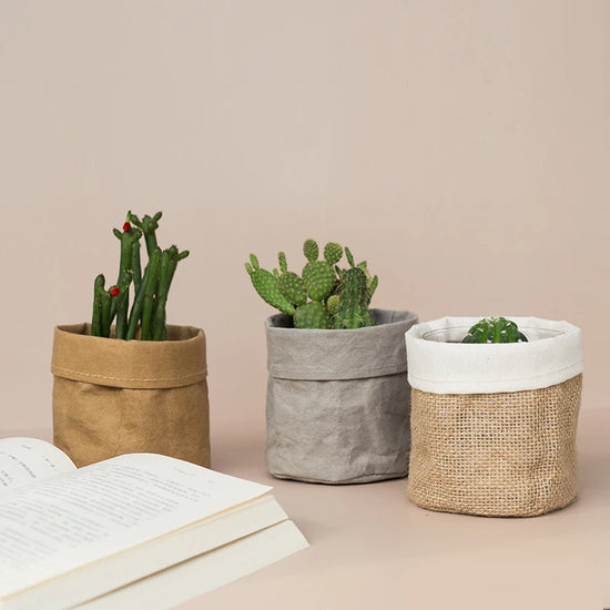 Retro Kraft Paper  Flower Basket Desktop Makeup Washable Fabric Storage Basket Flower Pot Cover Pen Holder Home Supplies
