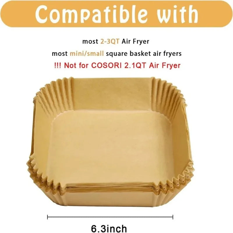 50/100/200pcs Disposable Air Fryer Paper Liners – Round/Square Silicone Oil Baking Paper