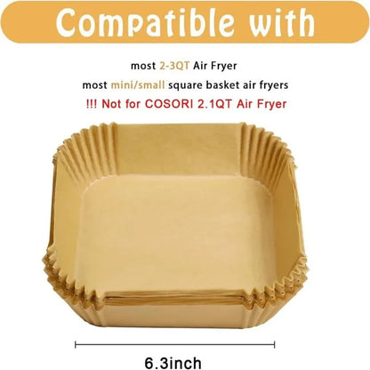 50/100/200pcs Disposable Air Fryer Paper Liners – Round/Square Silicone Oil Baking Paper