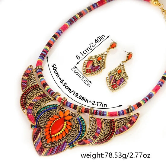 3Pcs/Set Ethnic Style Bohemian Necklace Braided Rope Colorful Indian Choker Retro Large Size Leisure Necklace Ladies