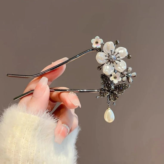 Fashion Chinese Style Flower Butterfly Hairpin Chopsticks Women Elegant U Shape Sticks Headwear Hanfu Hair Accessories Jewelry