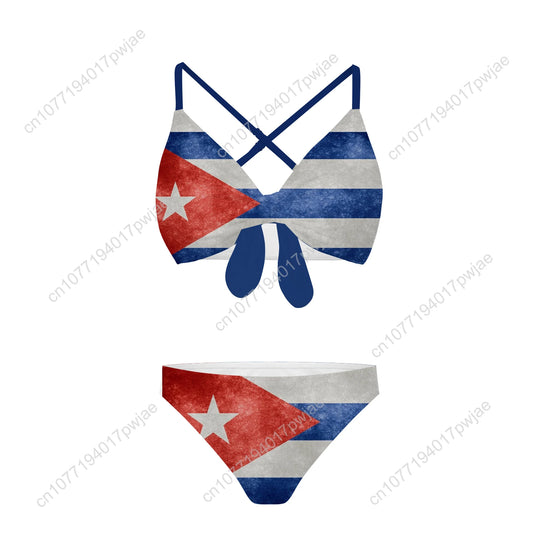 Cuban Flag Bathing Suits Cross Strap Suspenders Swimsuits Womens Bikini Pool Party Beach Swimwear Customized Beachwear