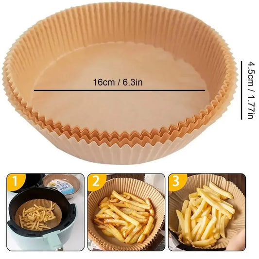 50/100/200pcs Disposable Air Fryer Paper Liners – Round/Square Silicone Oil Baking Paper