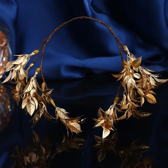 Golden Leaf Bride Wreath Headband Handmade Maple Leaf Braided Hair Accessory Wedding Crown New Fashion Design