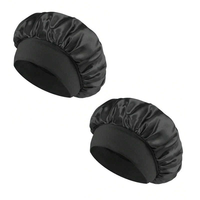 1/2pc Satin Wide Brim Nightcap Silky Bonnet Hair Wrap Sleeping Sleep Cap With Elastic Soft Band Styling Cap Hair Wrapping Tool