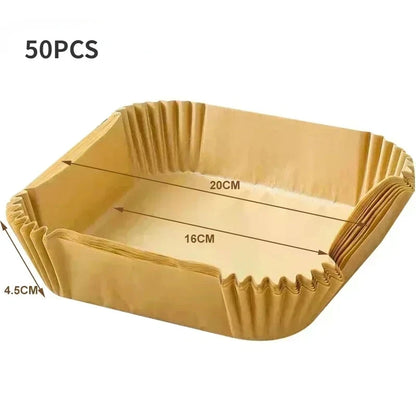 50/100/200pcs Disposable Air Fryer Paper Liners – Round/Square Silicone Oil Baking Paper
