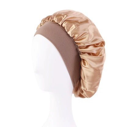 1/2pc Satin Wide Brim Nightcap Silky Bonnet Hair Wrap Sleeping Sleep Cap With Elastic Soft Band Styling Cap Hair Wrapping Tool