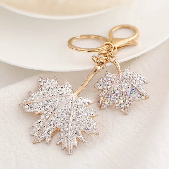 Green White Watermelon Red Maple Leaf Shape Rhinestone Key Ring Chains Couple Car Keychain Women Handbag Pendant Keyring Gift