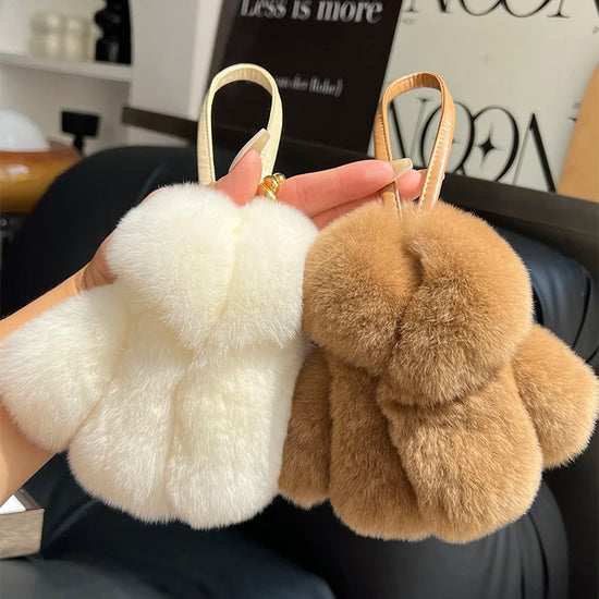 Rex Rabbit Fur Keychain Small Clothes Modeling Keychain Fur Pendant Key Chain Keychain Fluffy Keyring Gift For Women Bag Charms