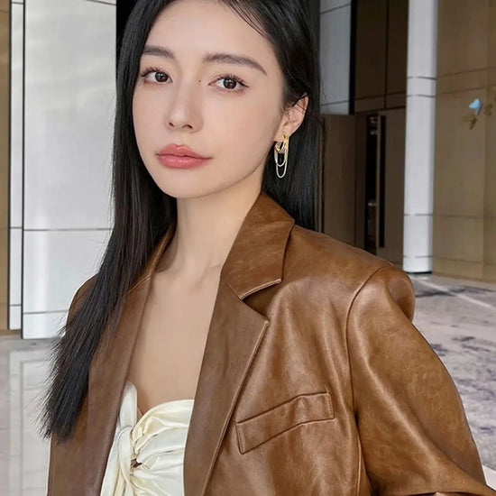 2024 Copper Metal Tassel Geometric Earrings Gold/Silver Ring Tassel Earrings Hoop Earrings Women