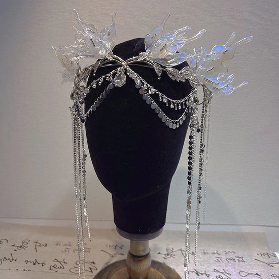 Gorgeous Small Mermaid Headpiece Tassel Tiara Birthday Dress Up Hair Accessory Princess Hair Crown Bridal Hanfu Style Forehead