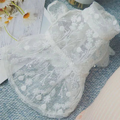 White Lace Princess Dog Weeding Dress Cool Mesh Girl Dresses For Cat Dog Clothes O-neck Small Medium Dogs Chihuahua Pet Skirt XL
