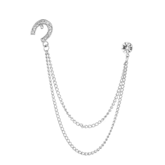 Korean Crystal Crown Brooch Star Tassel Chain Rhinestone Lapel Pins Men&