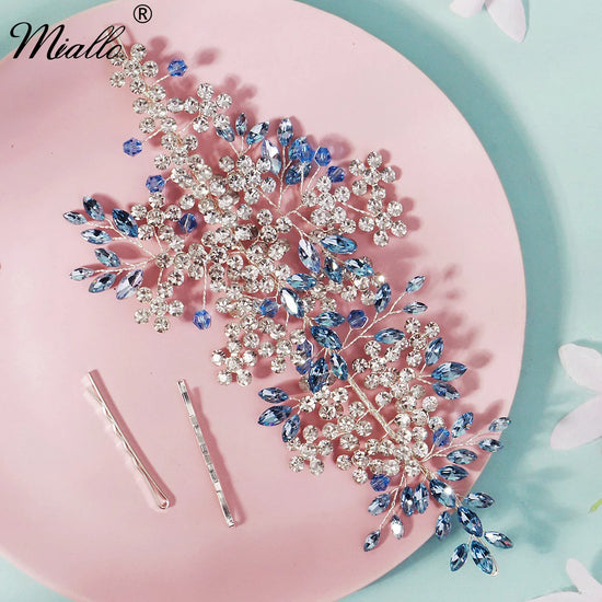 Miallo Elegant Blue Heavy Crystal Hair bands Crown Classic Branch Headband for Girl Wedding Jewelry Hair Accessories As Gifts
