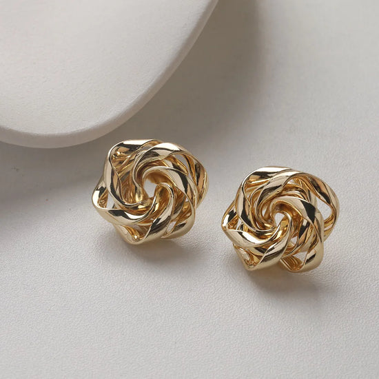 2PCS Dainty Rose Flower Ear Studs Earrings for Jewelry Making Findings DIY Hand Made Brass 14k Gold Plated 21mm Accessories