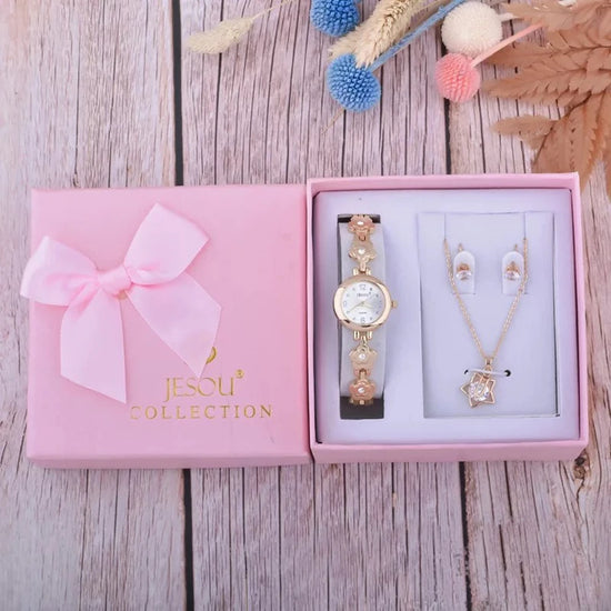 Woman watch 3pcs Set Women Bracelet Watches Casual Ladies Dress Wristwatch Earrings Necklace Suit Female Quartz Clock Gifts Box