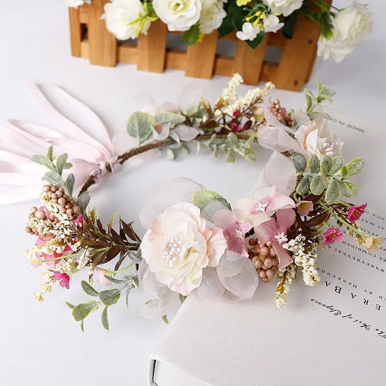 Bride bridesmaid  Wreath Crown Festival Headband Women Hair Accessories Headdress Girl Floral Garland Wedding Floral  Headwear