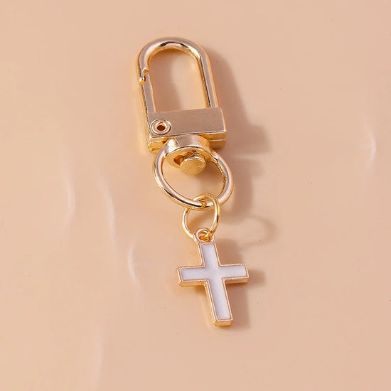 Fashion Enamel Cross Keychain Number 5 Key Ring Pendant for Women Girls Handbag Decor DIY Handmade Jewelry Gift