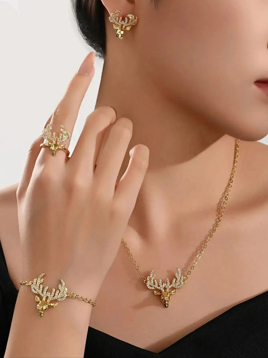 5pcs/set Fashionable 18k Gold-plated Jewelry Collection with a Deer Head Design and Gold-plated Jewelry for Daily Wear