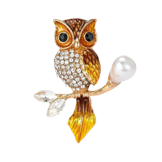 Trendy Double Owl Brooches Rhinestone Brooch Badge Pin Bird Animal Party Casual Suit Decoration Badge For Women Corsage Gifts