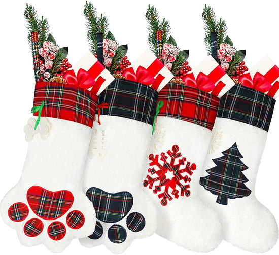 Decorations Christmas Socks Gift Bag Dog Paw Christmas Socks Plaid Bone Socks