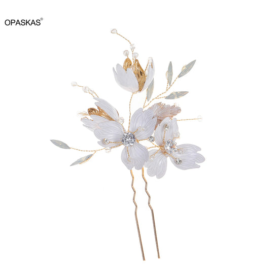 Wedding Floral Hairpin Hair Clip For Women 1pc Fashion U-shape Crystal Hair Fork Bride Tiaras 2023 Noiva Crown Headdress Jewelry
