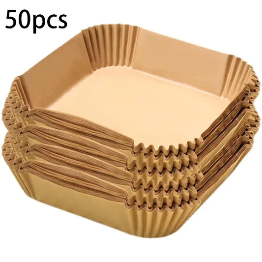 50/100/200pcs Disposable Air Fryer Paper Liners – Round/Square Silicone Oil Baking Paper