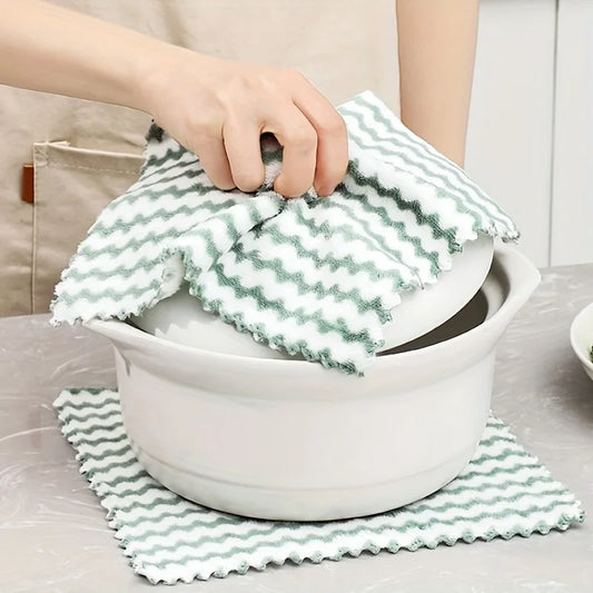 Coral fleece wavy cloth, kitchen absorbent dishwashing cloth
