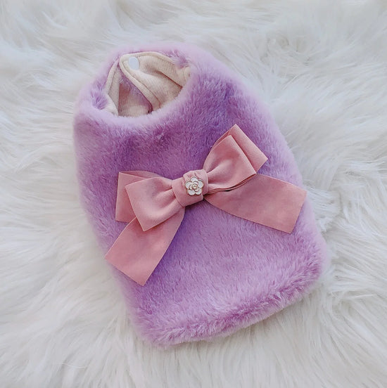 Dogs and Cats Dress Vest Faux Fur&Bow Design Pet Puppy Coat Jacket Winter Clothing Outfit
