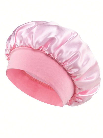 1/2pc Satin Wide Brim Nightcap Silky Bonnet Hair Wrap Sleeping Sleep Cap With Elastic Soft Band Styling Cap Hair Wrapping Tool