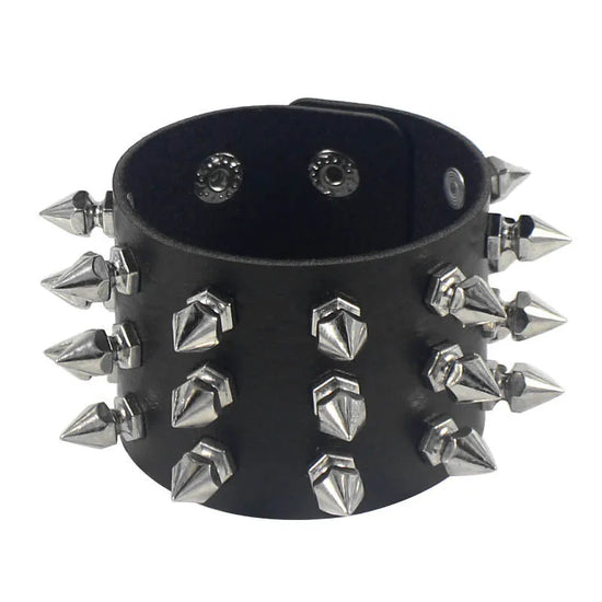 2024 Pu Leather Studded Bracelet Choker Punk Spike Rivets Cuff Black Wristband Adjustable Cuff Bangle