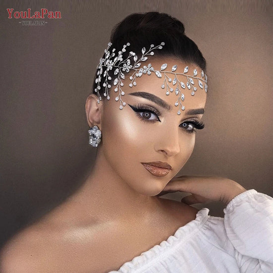 YouLaPan Handmade Rhinestone Woman Headband Bride Wedding Hair Accessories Head Jewelry Bridal Headpieces with Organza HP65
