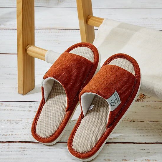 Home Linen Slippers For Men In Spring&Autumn Comfortable Bedroom Open-toed&Breathable Slippers Men&