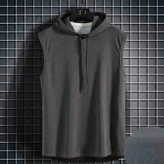 Men Tie Collar Hooded Sleeveless Vests Male Summer Loose Solid Hip Hop Tee Shirt Tops